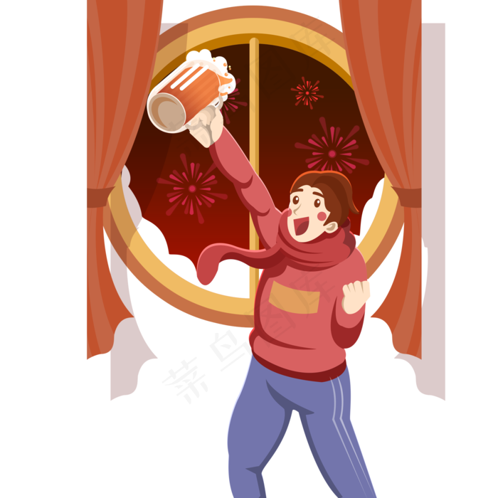 新春元旦跨年喝酒庆祝的男孩