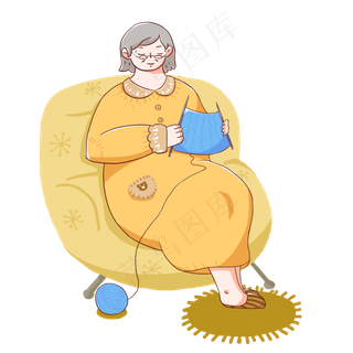 重阳节手绘温馨织毛衣的奶奶免抠