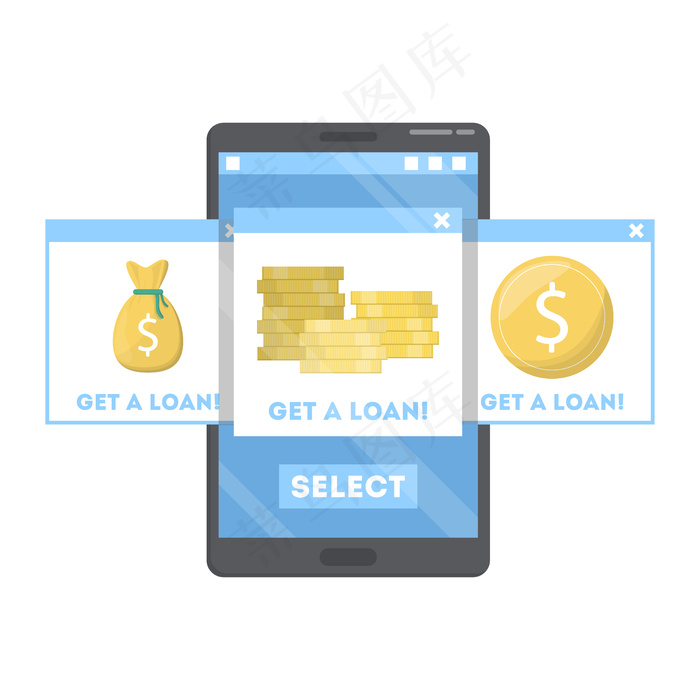 网上贷款。智能手机网上银行网站。寻找最好的网页。使用互联网付款。插图
