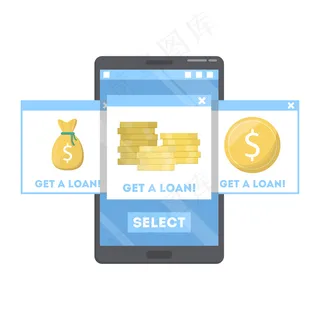 网上贷款。智能手机网上银行网站。寻找最好的网页。使用互联网付款。插图