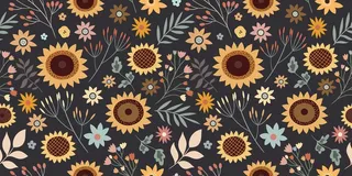 向日葵和不同植物的无缝花卉图案