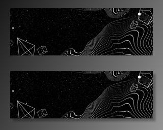 黑色背景上具有几何形状的灰色线框波