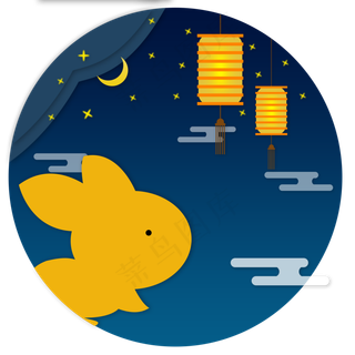 中秋节八月十五兔子灯笼月亮白云