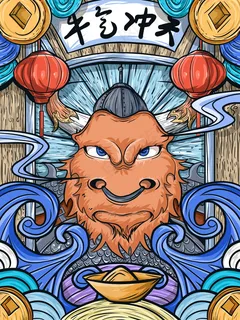 牛年插画 牛年海报 新春海报