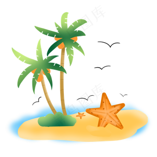 夏日沙滩上的椰子树和海星