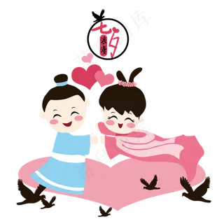 七夕情人节手绘牛郎织女相会