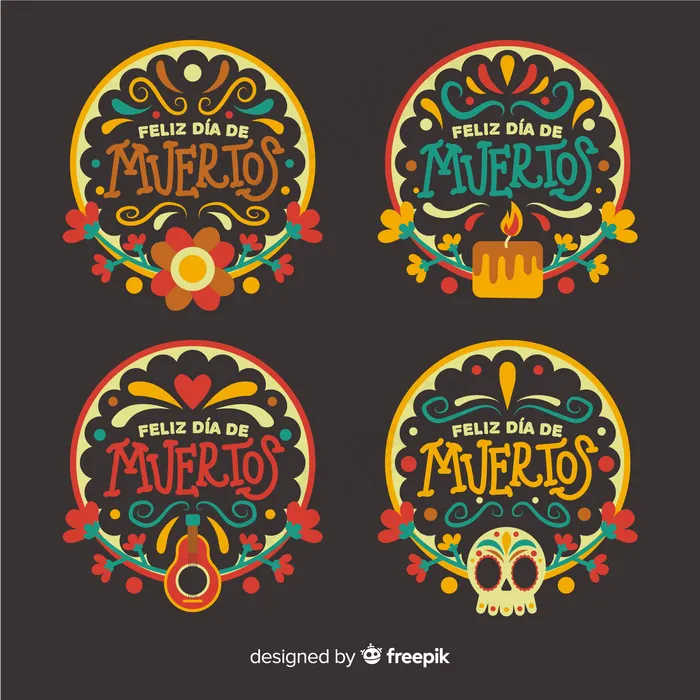 Flad design día de muertos徽章系列eps,ai矢量模版下载