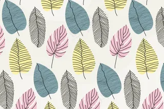 线性热带叶子，有柔和的颜色背景