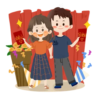 七夕卡通情侣一起逛街PNG素材