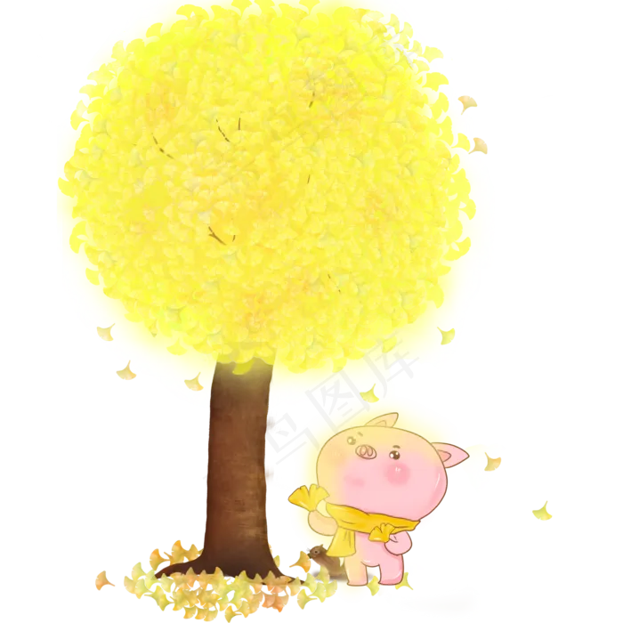 卡通手绘黄色树下小猪(2000X2000(DPI:300))psd模版下载