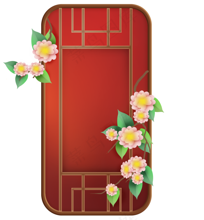 古风红色花卉窗子(2000X3020(DPI:300))psd模版下载