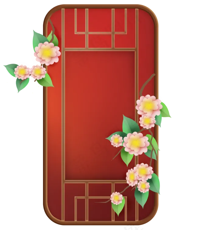 古风红色花卉窗子(2000X3020(DPI:300))psd模版下载