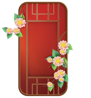 古风红色花卉窗子