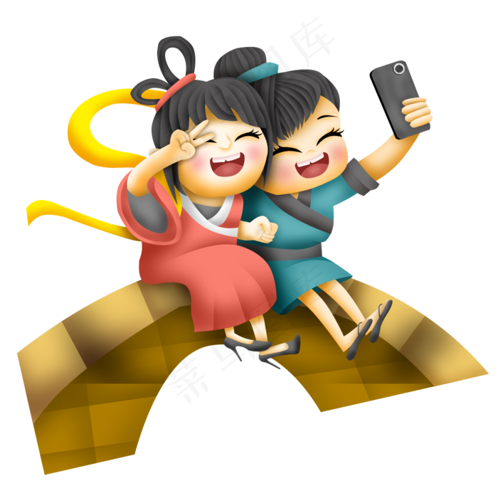 在鹊桥上拍照的牛郎织女