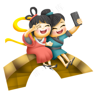 在鹊桥上拍照的牛郎织女