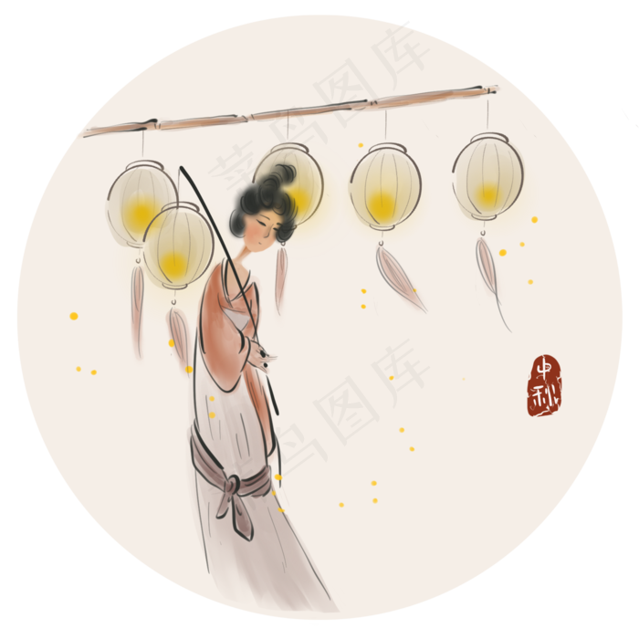 中秋节赏灯的古代少女(2000X2000(DPI:300))psd模版下载