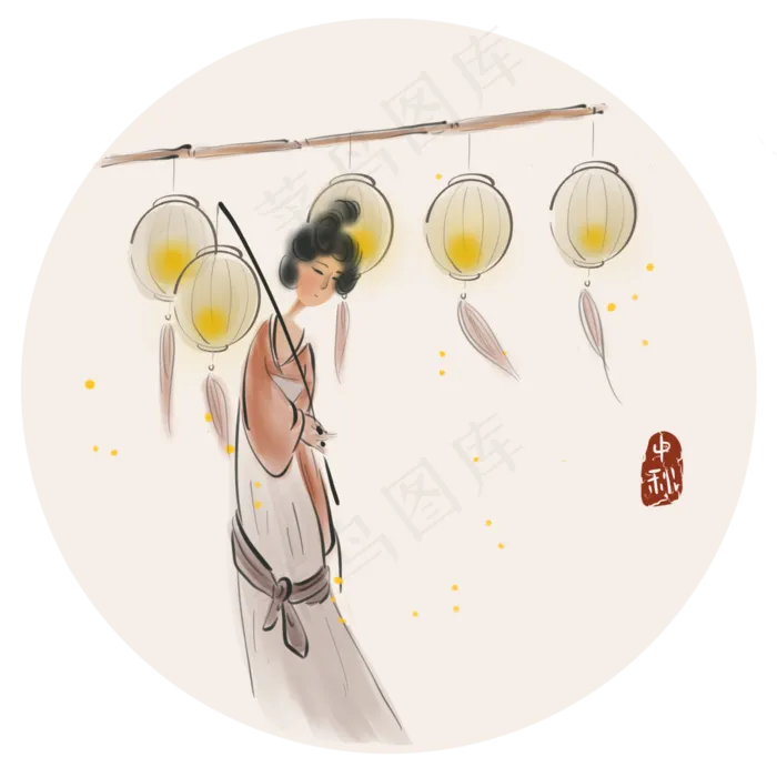 中秋节赏灯的古代少女(2000X2000(DPI:300))psd模版下载