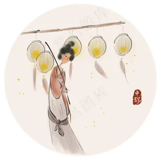 中秋节赏灯的古代少女