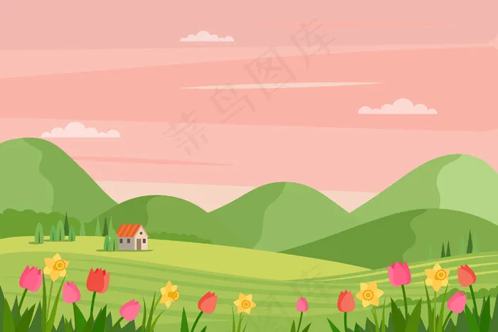花草春景eps,ai矢量模版下载