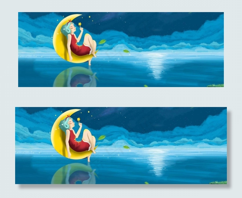 唯美小清新手绘夜景蓝色banner(1920*700px 	       )psd模版下载