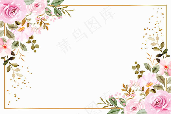 水彩粉色花框背景eps,ai矢量模版下载