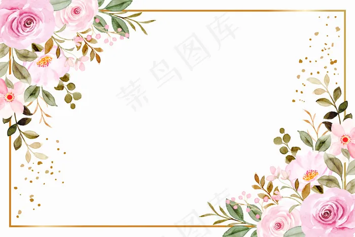 水彩粉色花框背景eps,ai矢量模版下载