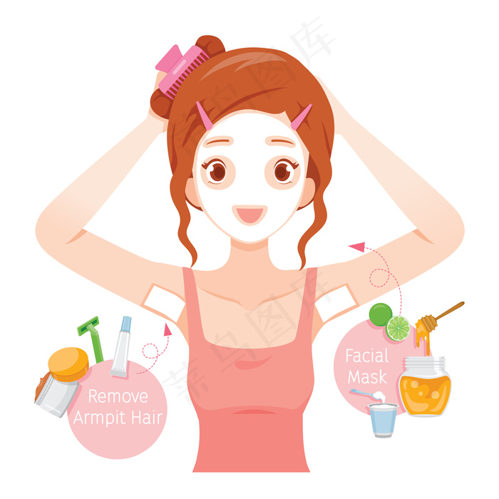 年轻女子给腋毛打蜡，遮住脸eps,ai矢量模版下载