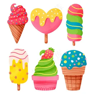 手绘水彩冰淇淋套装