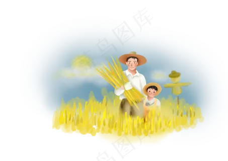 立秋麦田里的父女