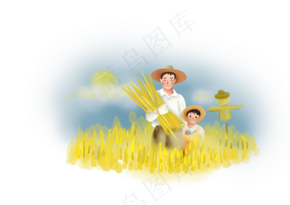 立秋麦田里的父女