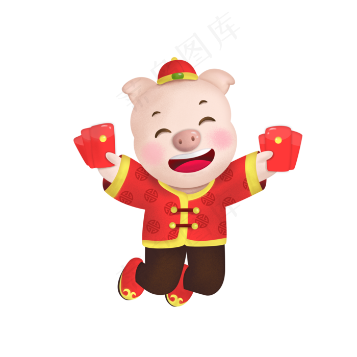 春节新年猪年可爱卡通生肖猪抢,免抠元素