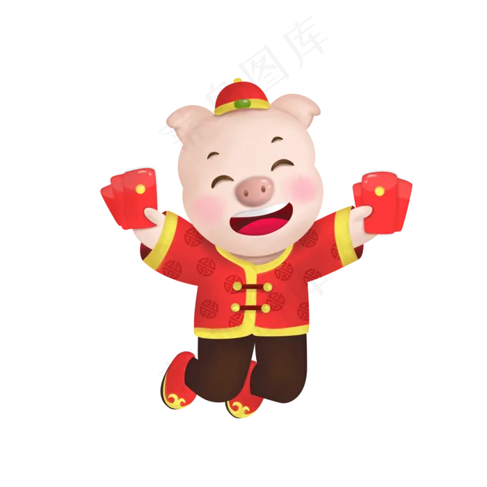 春节新年猪年可爱卡通生肖猪抢,免抠元素(2000X2000(DPI:300))psd模版下载
