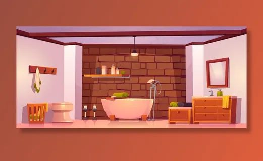 带浴室和砖墙的乡村住宅浴室