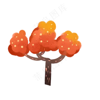 秋天树木手绘卡通元素