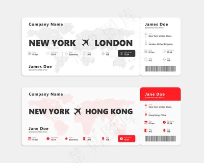 白色背景的现实机票。登机牌概念。插图