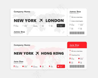 白色背景的现实机票。登机牌概念。插图