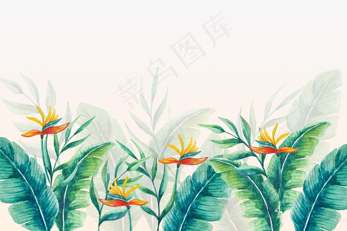 热带壁画叶子和花eps,ai矢量模版下载