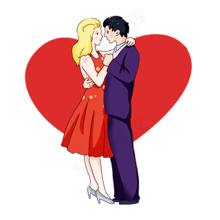 手绘卡通七夕节相拥情侣