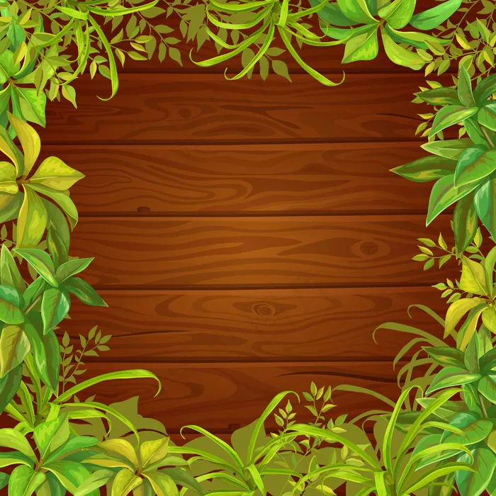 树叶树，草和木制背景。eps,ai矢量模版下载