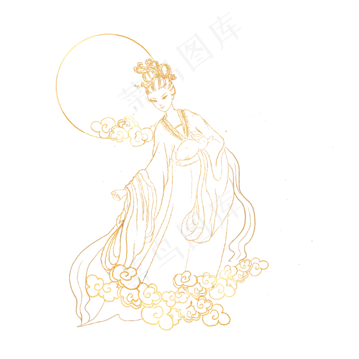 线描金色中秋嫦娥(2000X2000(DPI:300))psd模版下载