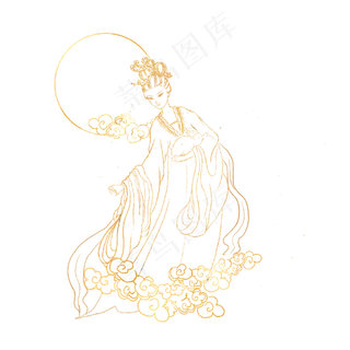 线描金色中秋嫦娥