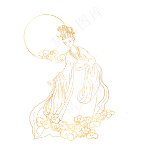 线描金色中秋嫦娥