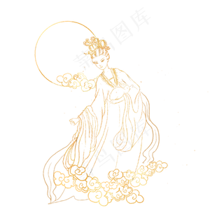 线描金色中秋嫦娥