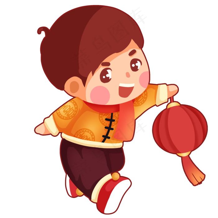 新年手拿灯笼可爱童男