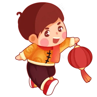 新年手拿灯笼可爱童男