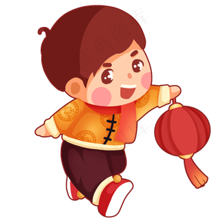 新年手拿灯笼可爱童男