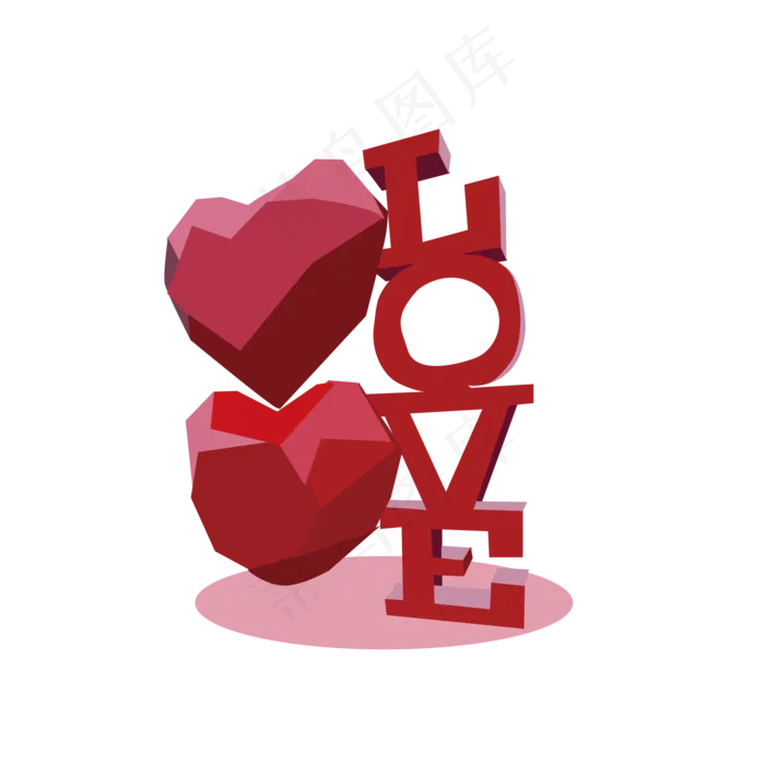 七夕情人节立体水晶爱心手绘(2000X2000(DPI:300))psd模版下载
