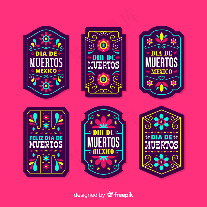 平面设计dia de muertos标签系列