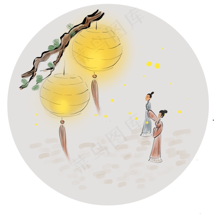 古风赏灯的古代人(2000X2000(DPI:300))psd模版下载