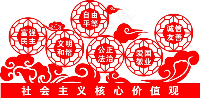 *核心价值观文化墙展板cdr矢量模版下载